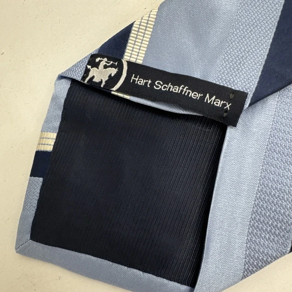 Hart Schaffner Marx Silk Neck Tie Blue Stripe Unique‎ Elegant 3 1/4